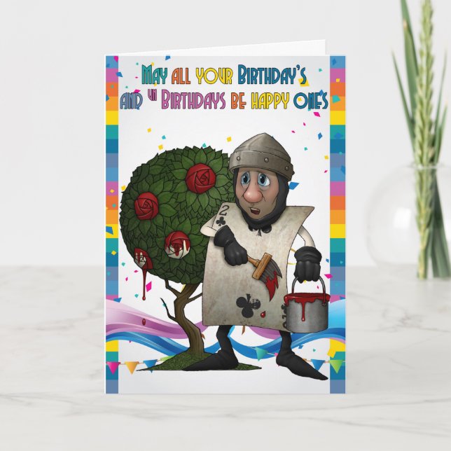 Painting Roses Playing Card, Wonderland Birthday Card (Front)