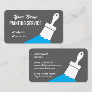 Painting service business cards with blue paint