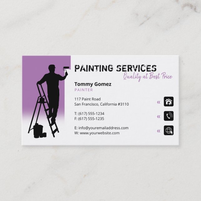 Painting Services | Painter at work lavender Business Card (Front)