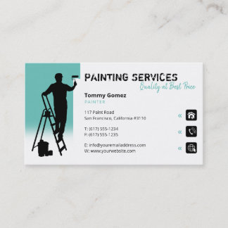 Painting Services | Painter at work light teal Business Card
