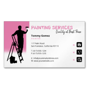 Painting Services Painter at work pink Magnetic Business Card