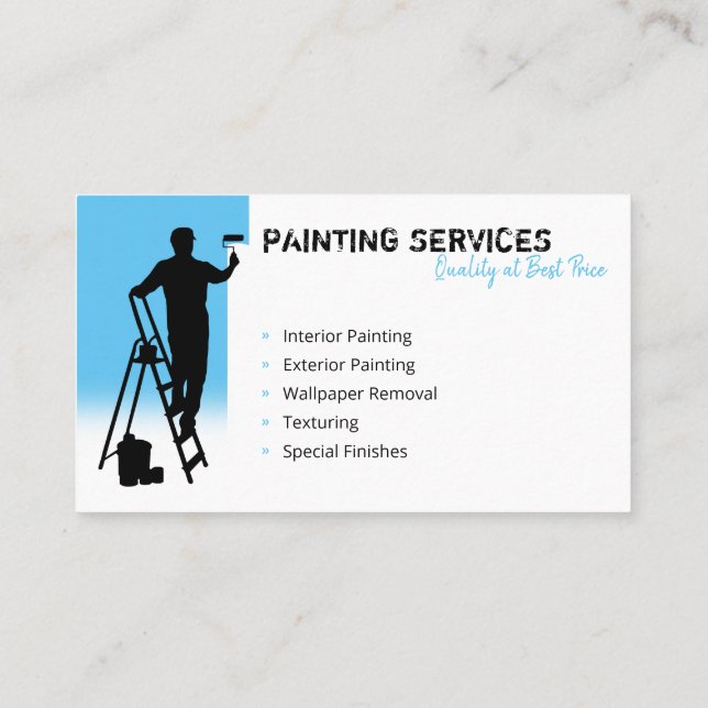 Painting Services | Painter at work sky blue Business Card (Back)