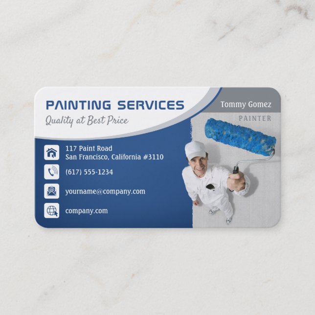 Painting Services | Quality Blue Business Card (Front)