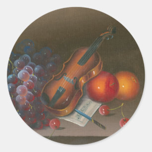Painting Still Life Of Fruit And Violin Classic Round Sticker