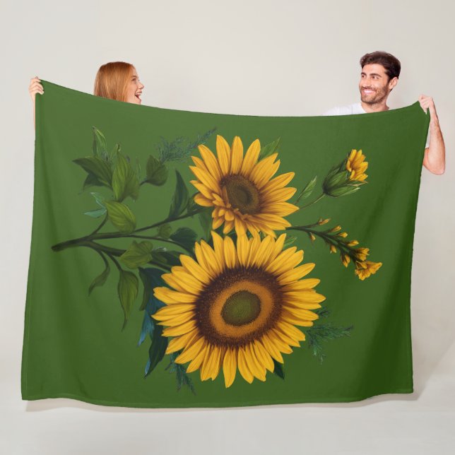 Painting Sunflower Any Colour Background Fleece Blanket (In Situ)