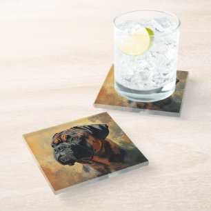 PAINTING TAN AND BLACK BULLMASTIFF DOG GLASS COASTER