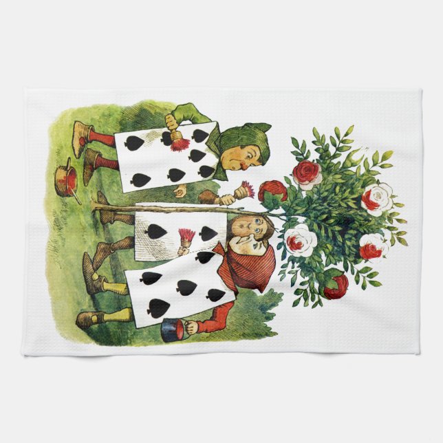 Painting the Queen of Heart's Roses in Wonderland Tea Towel (Horizontal)