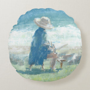 Painting the Sea Round Cushion