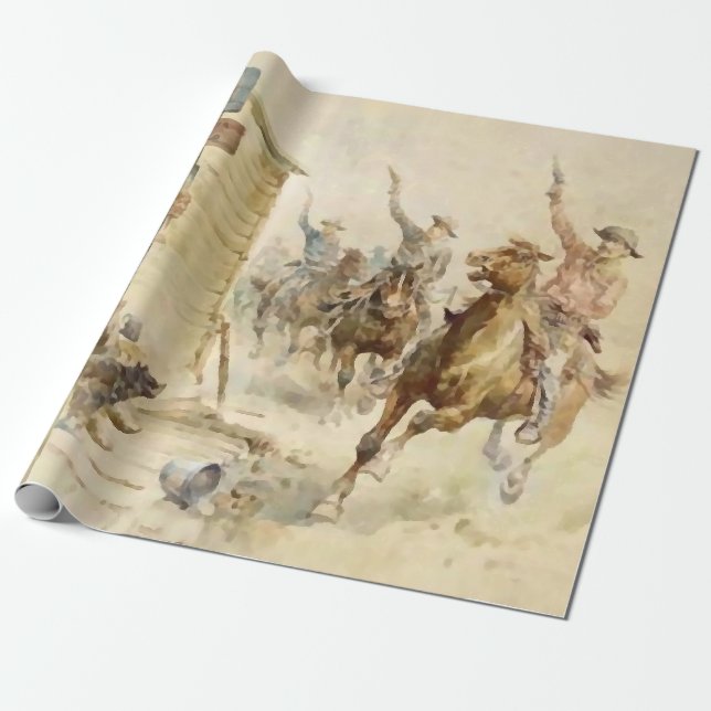 “Painting the Town Red” Western Art by Frank Felle Wrapping Paper (Unrolled)