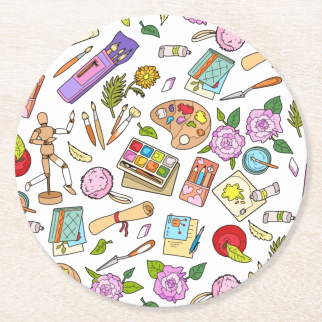 Painting Tools Printings Round Paper Coaster (Front)