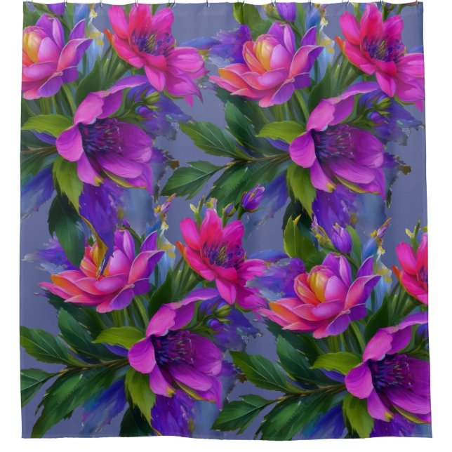 Painting Tropical Flowers Bright Colours Shower Curtain (Front)