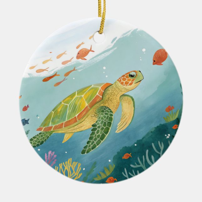Painting Turtle Ceramic Ornament (Front)