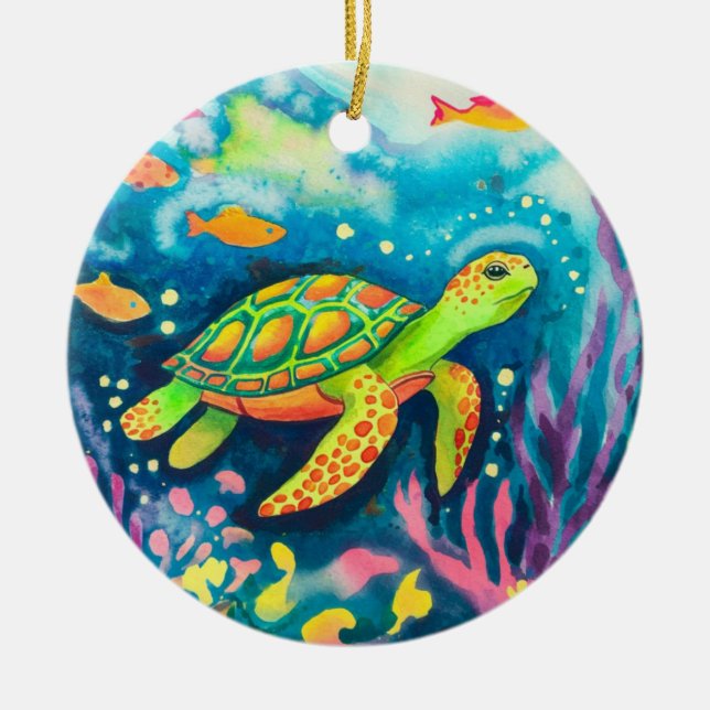 Painting Turtle Ceramic Ornament (Front)