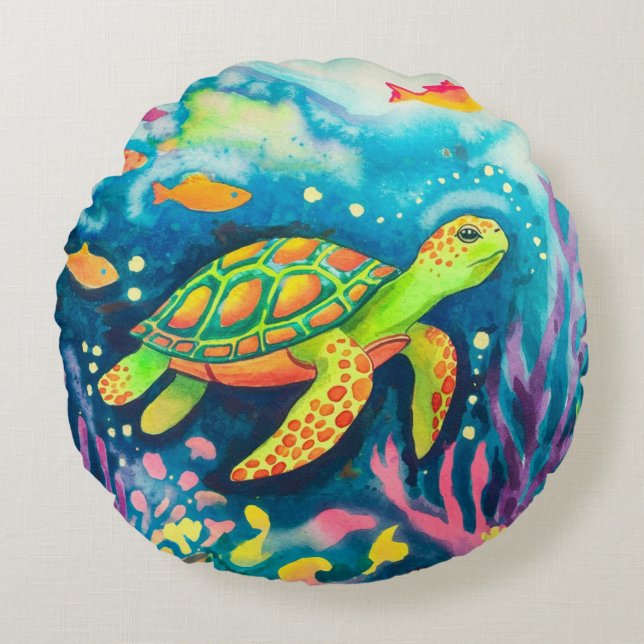Painting Turtle Round Cushion (Front)