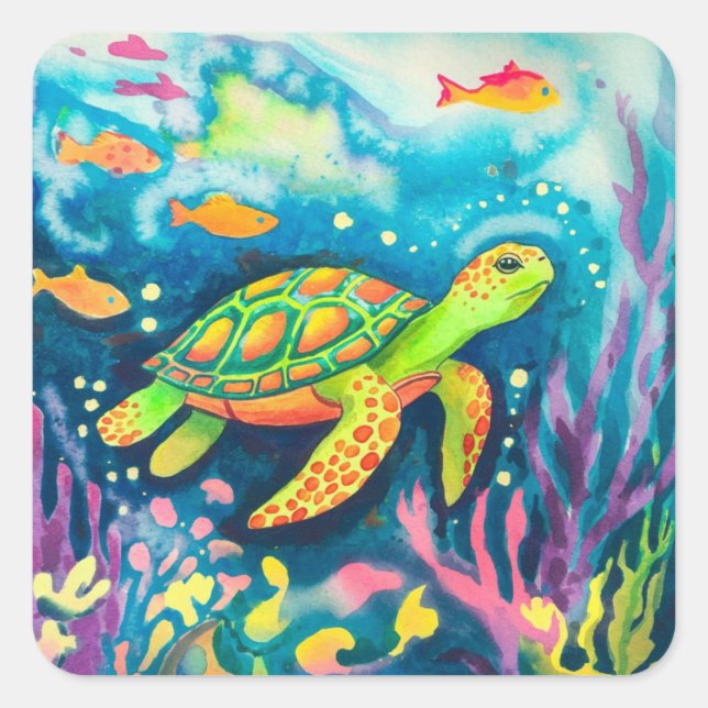 Painting Turtle Square Sticker (Front)