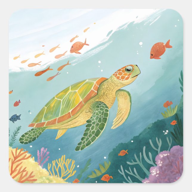 Painting Turtle Square Sticker (Front)