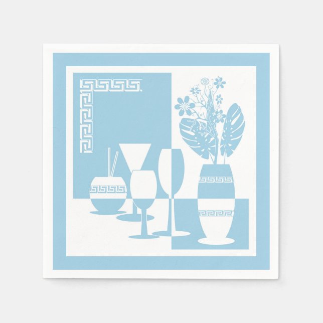 Painting vase with flowers and wine glasses sky bl napkin (Front)