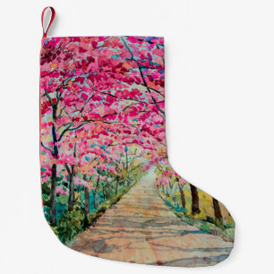 Painting watercolor landscape pink red colour Tunn Small Christmas Stocking