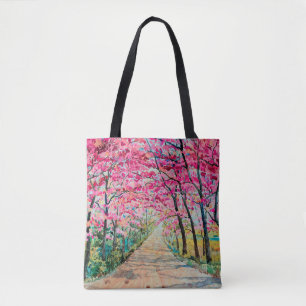 Painting watercolor landscape pink red colour Tunn Tote Bag
