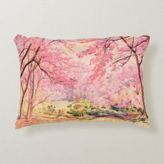 Painting watercolor landscape pink red flower of W Decorative Cushion