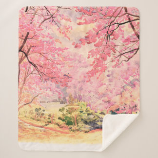 Painting watercolor landscape pink red flower of W Sherpa Blanket