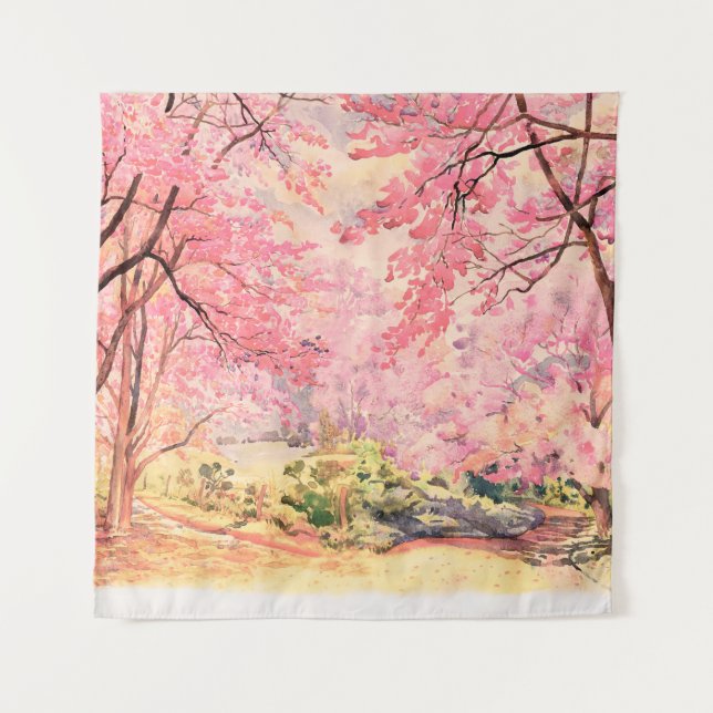 Painting watercolor landscape pink red flower of W Tapestry (Front)