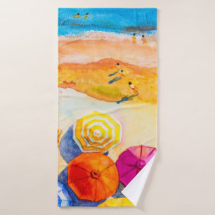 Painting watercolor seascape Top view colorful of Bath Towel