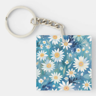 Painting with white flowers key ring