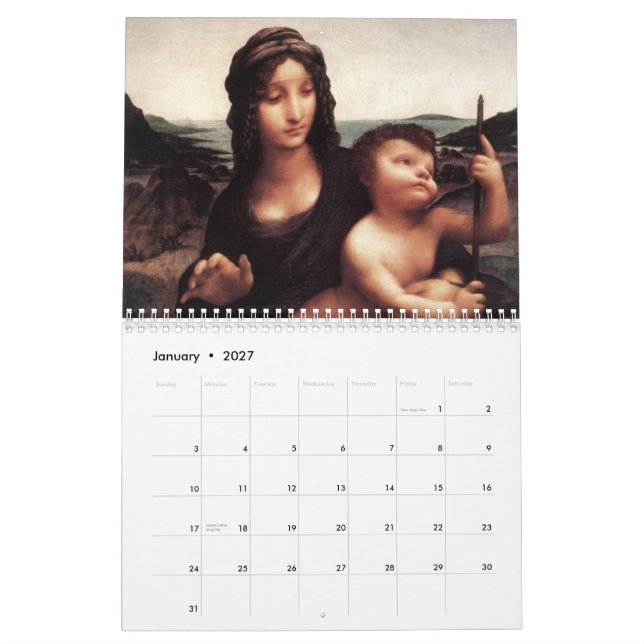 Paintings by Leonardo Da Vinci Calendar (Jan 2027)