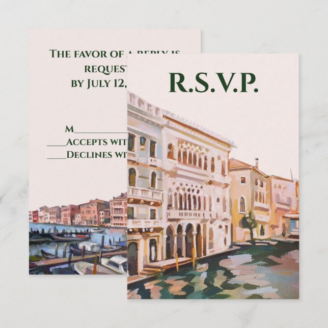 Paintings of Grand Canal, Venice, Italy Wedding RSVP Card (Front/Back)