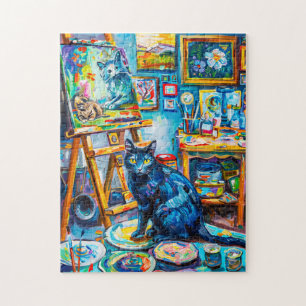 Paintinog a Cat in Painter's Studio Jigsaw Puzzle