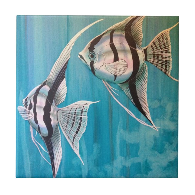 Pair of angel fish oil painting number 1 tile (Front)