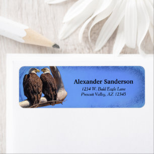 Pair Of Bald Eagles In Tree With Blue Background Return Address Label