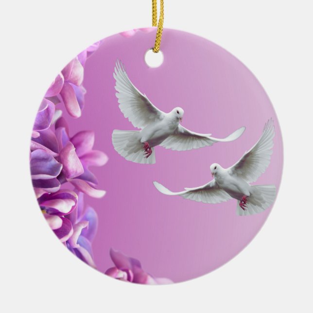 Pair Of Beautiful White Doves Ceramic Ornament (Front)