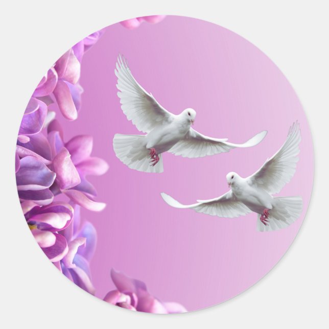 Pair Of Beautiful White Doves Classic Round Sticker (Front)