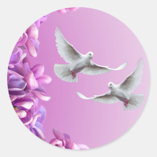 Pair Of Beautiful White Doves Classic Round Sticker