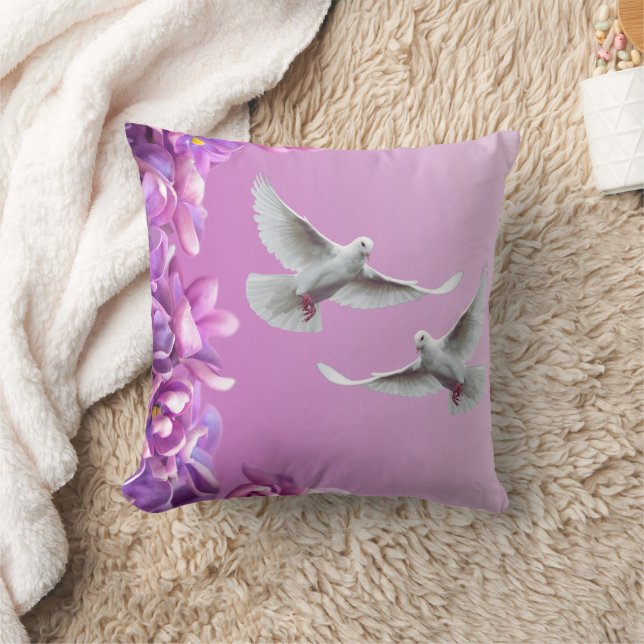 Pair Of Beautiful White Doves Cushion (Blanket)