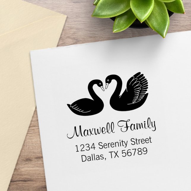 Pair of Black Swans Couple Address Rubber Stamp (Creator Uploaded)