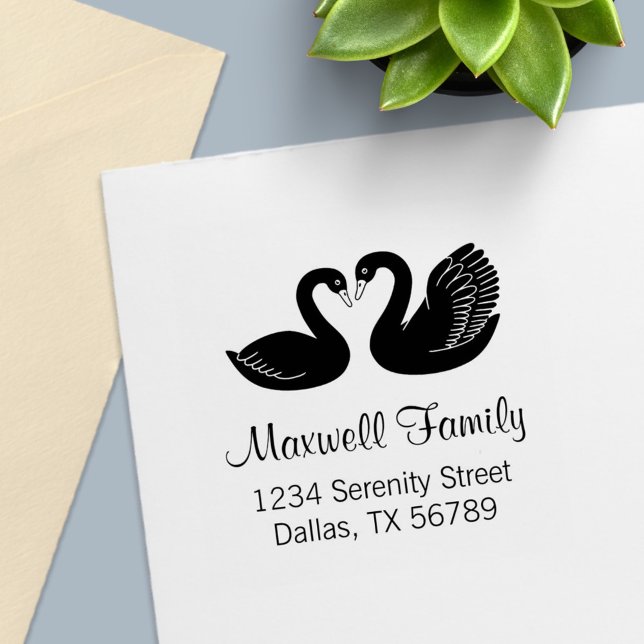 Pair of Black Swans Couple Address Self-inking Stamp (Creator Uploaded)
