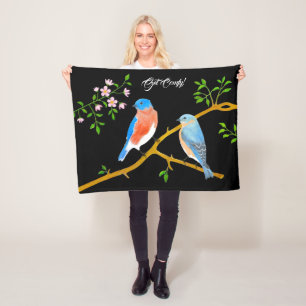Pair of Bluebirds Black Fleece Blanket