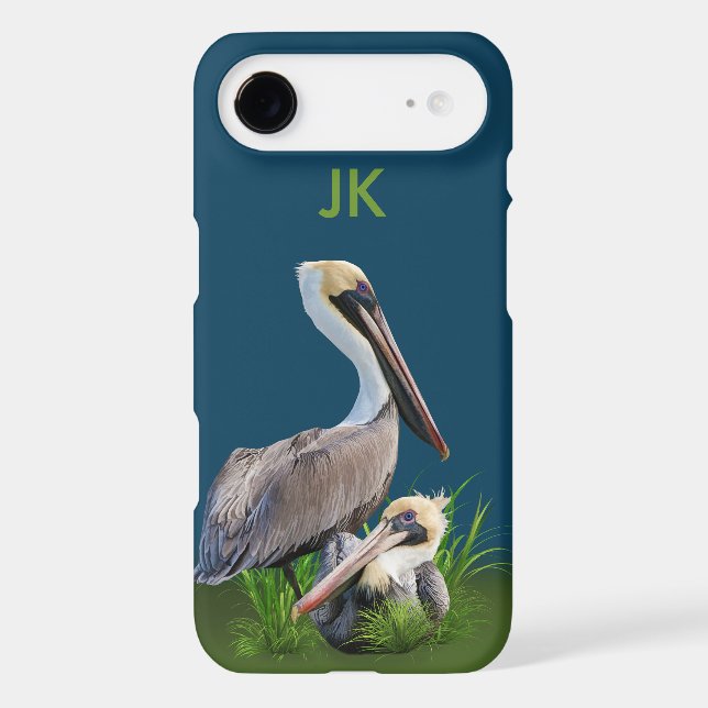 Pair of Brown Pelicans Customisable Monogram Case-Mate iPhone Case (Back)