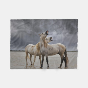 Pair of Camargue Horse Stallions, Southern France Fleece Blanket