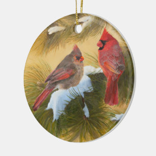 Pair of cardinals ceramic tree decoration