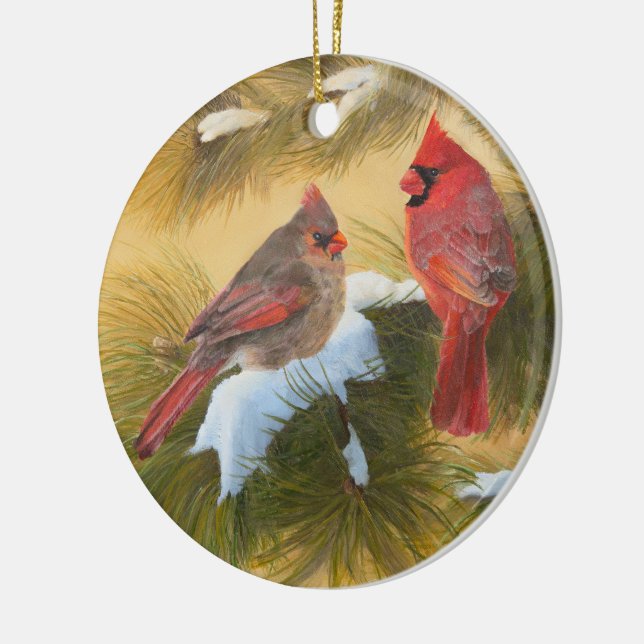 Pair of cardinals ceramic tree decoration (Left)