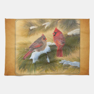 Pair of cardinals tea towel