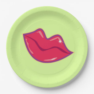 Pair of Cherry Red Lips Paper Plate