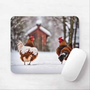 Pair of Chickens In Snow Mouse Pad