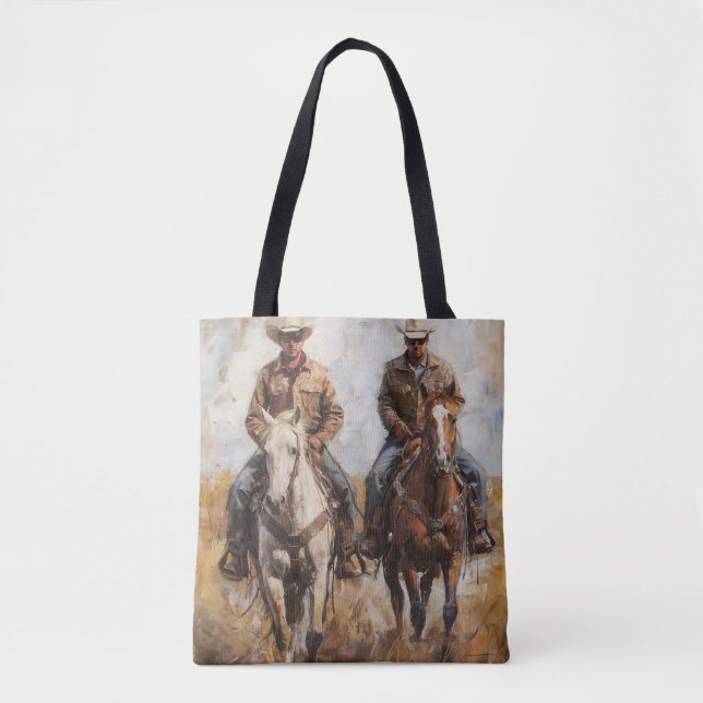 Pair of Cowboys on Horses Tote Bag (Front)