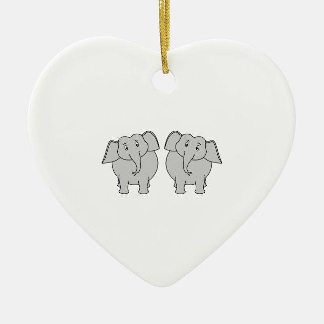Pair of Cute Elephants. Couple. Ceramic Tree Decoration (Front)