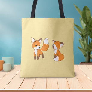 Pair of Cute Little Foxes on Yellow Tote Bag